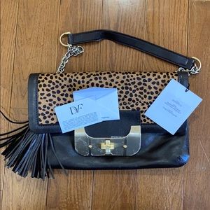DIANE VON FURSRENBERG LEATHER& CALF HAIR PURSE
